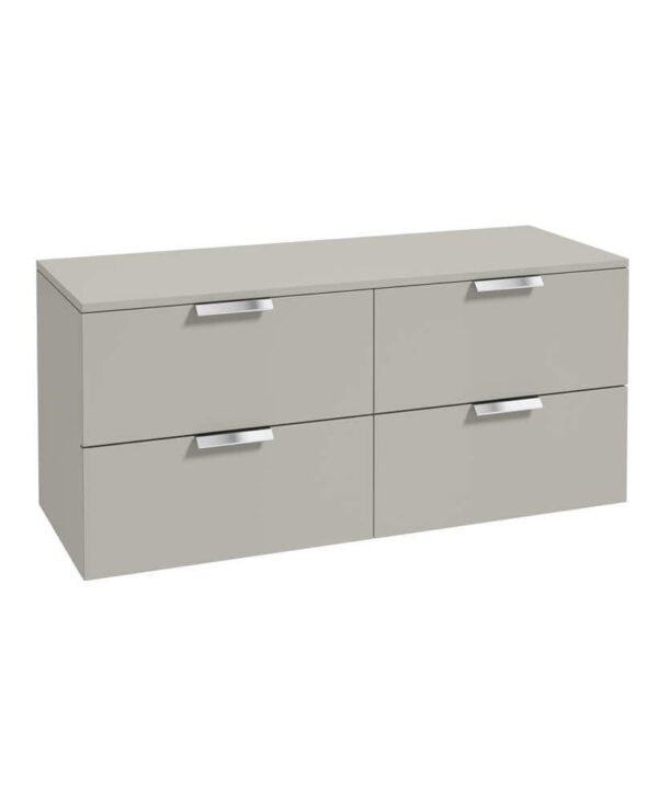  STOCKHOLM 120cm Four Drawer Matt Arctic Grey Countertop Vanity Unit - Brushed Chrome Handle