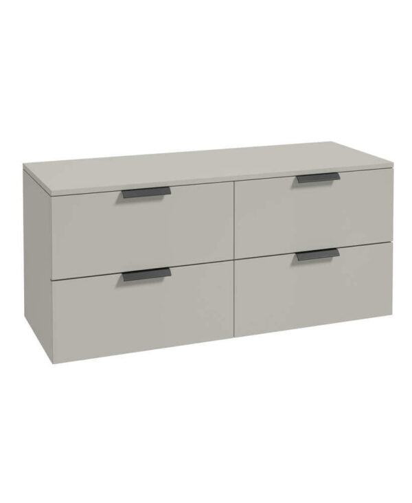  STOCKHOLM 120cm Four Drawer Matt Arctic Grey Countertop Vanity Unit - Matt Black Handle