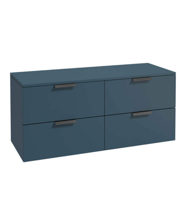  STOCKHOLM 120cm Four Drawer Matt Ocean Blue Countertop Vanity Unit - Matt Black Handle