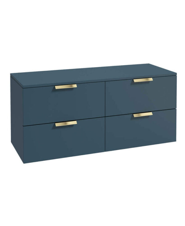  STOCKHOLM 120cm Four Drawer Matt Ocean Blue Countertop Vanity Unit - Brushed Gold Handle