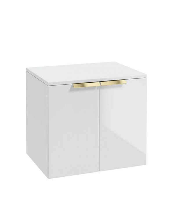  STOCKHOLM 60cm Two Door Countertop Wall Hung Gloss White- Gold Handles