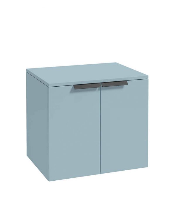  STOCKHOLM 60cm Two Door Countertop Wall Hung Matt Morning Sky Blue- Black Handles