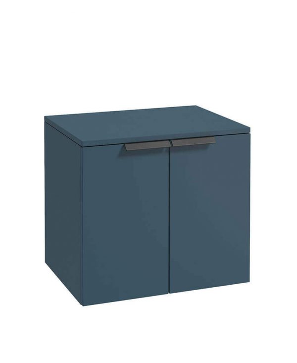  STOCKHOLM 60cm Two Door Countertop Wall Hung Matt Ocean Blue- Black Handles