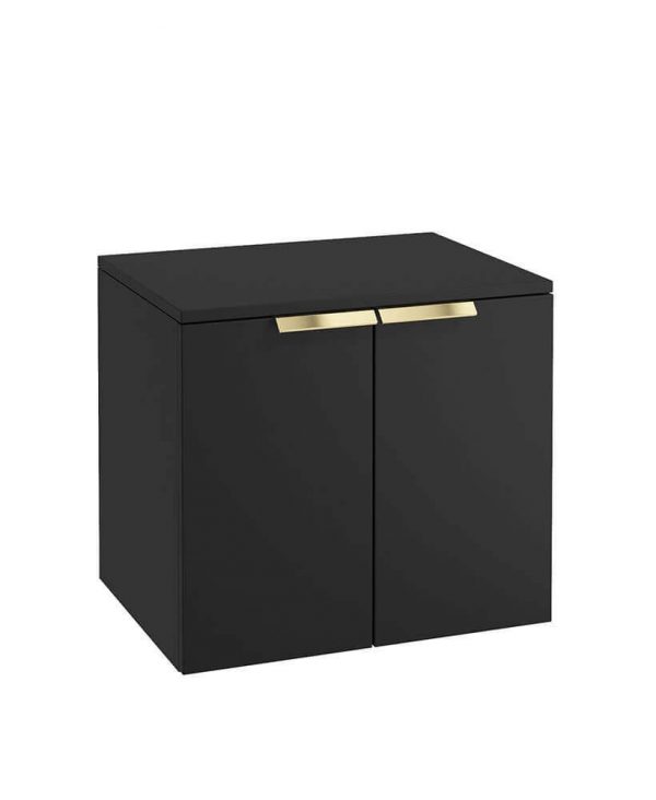  STOCKHOLM 60cm Two Door Countertop Wall Hung Matt Black- Gold Handles