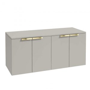 STOCKHOLM 120cm Four Door Matt Arctic Grey Countertop Vanity Unit - Brushed Gold Handle