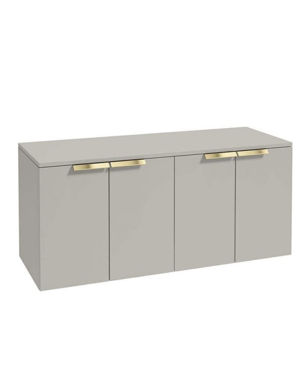  STOCKHOLM 120cm Four Door Matt Arctic Grey Countertop Vanity Unit - Brushed Gold Handle