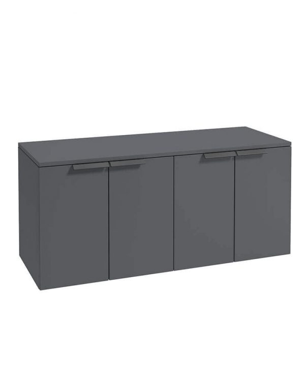  STOCKHOLM 120cm Four Door Matt Midnight Grey Countertop Vanity Unit - Matt Black Handle