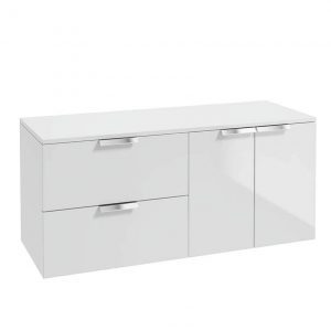 STOCKHOLM 120cm Two Drawer and Two Door Gloss White Countertop Vanity Unit - Brushed Chrome Handle
