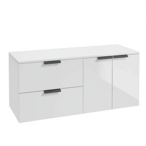 STOCKHOLM 120cm Two Drawer and Two Door Gloss White  Countertop Vanity Unit - Matt Black Handle