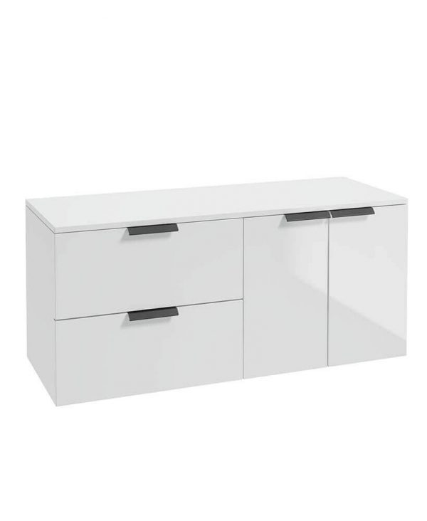  STOCKHOLM 120cm Two Drawer and Two Door Gloss White  Countertop Vanity Unit - Matt Black Handle