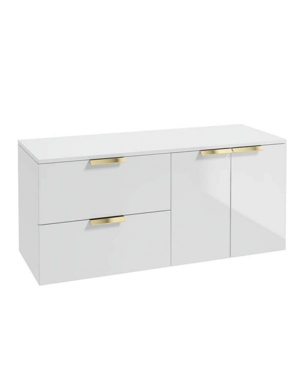 STOCKHOLM 120cm Two Drawer and Two Door Gloss White Countertop Vanity Unit - Brushed Gold Handle