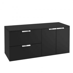 STOCKHOLM 120cm Two Drawer and Two Door Matt Black Countertop Vanity Unit - Brushed Chrome Handle