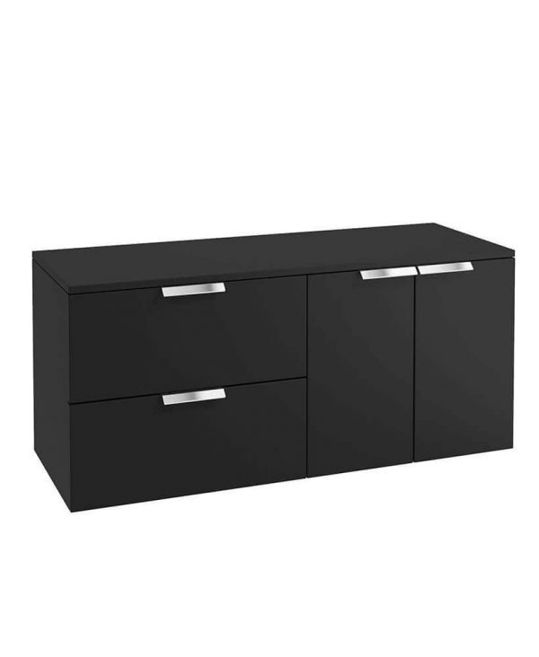  STOCKHOLM 120cm Two Drawer and Two Door Matt Black Countertop Vanity Unit - Brushed Chrome Handle