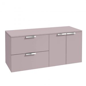 STOCKHOLM 120cm Two Drawer and Two Door Matt Cashmere Pink Countertop Vanity Unit - Brushed Chrome Handle