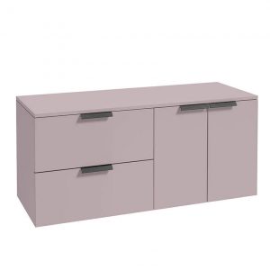 STOCKHOLM 120cm Two Drawer and Two Door Matt Cashmere Pink Countertop Vanity Unit - Matt Black Handle