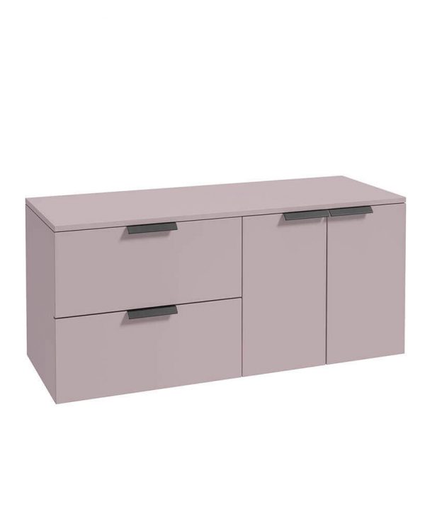  STOCKHOLM 120cm Two Drawer and Two Door Matt Cashmere Pink Countertop Vanity Unit - Matt Black Handle