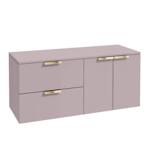 STOCKHOLM 120cm Two Drawer and Two Door Matt Cashmere Pink Countertop Vanity Unit - Brushed Gold Handle
