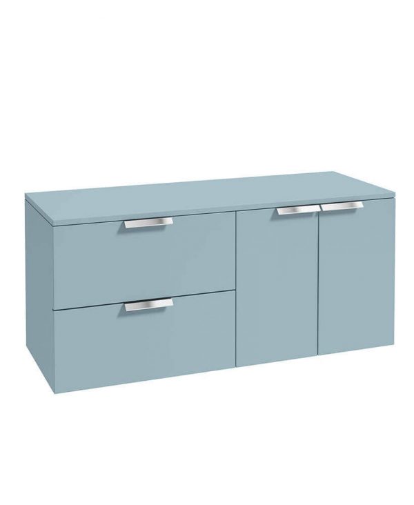 STOCKHOLM 120cm Two Drawer and Two Door Matt Morning Sky Blue Countertop Vanity Unit - Brushed Chrome Handle