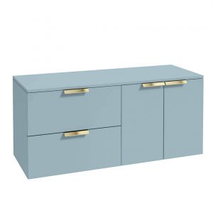 STOCKHOLM 120cm Two Drawer and Two Door Matt Morning Sky Blue Countertop Vanity Unit - Brushed Gold Handle