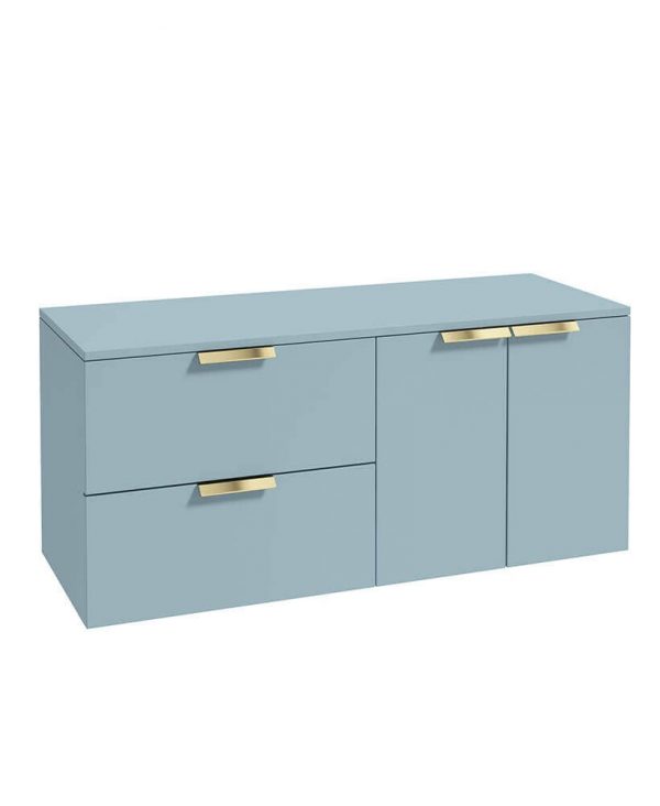  STOCKHOLM 120cm Two Drawer and Two Door Matt Morning Sky Blue Countertop Vanity Unit - Brushed Gold Handle