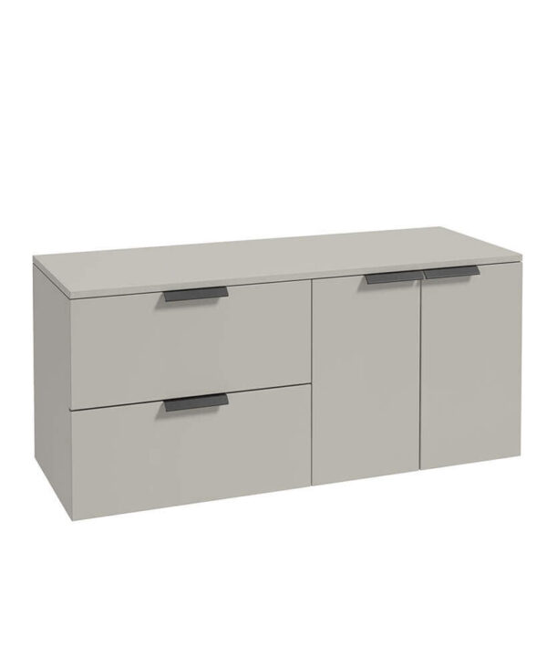  STOCKHOLM 120cm Two Drawer and Two Door Matt Arctic Grey Countertop Vanity Unit - Matt Black Handle