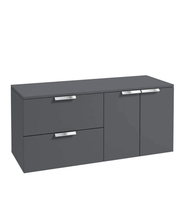  STOCKHOLM 120cm Two Drawer and Two Door Matt Midnight Grey Countertop Vanity Unit - Brushed Chrome Handle