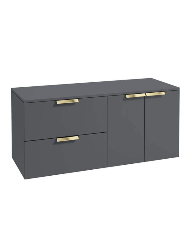  STOCKHOLM 120cm Two Drawer and Two Door Matt Midnight Grey Countertop Vanity Unit - Brushed Gold Handle