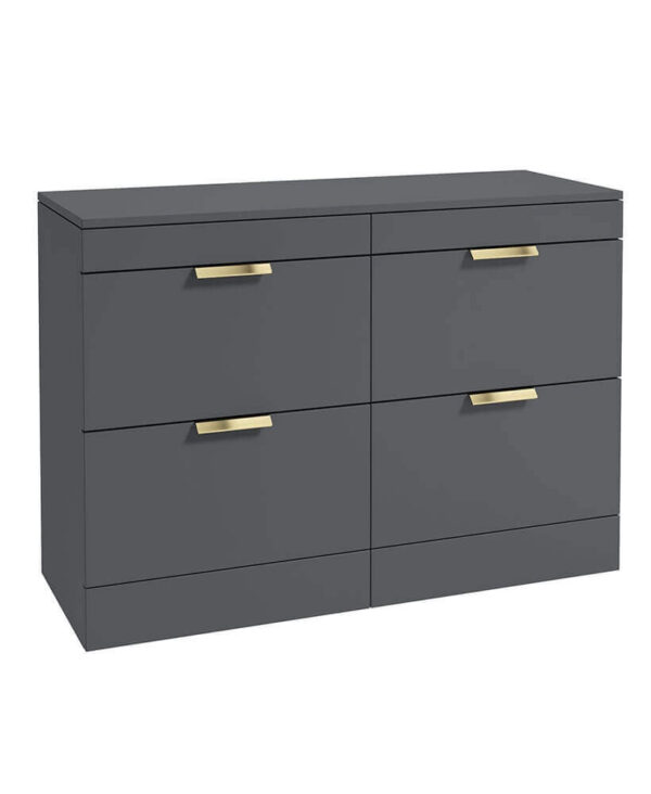  STOCKHOLM 120cm Four Drawer Matt Midnight Grey Countertop Vanity Unit - Brushed Gold Handle