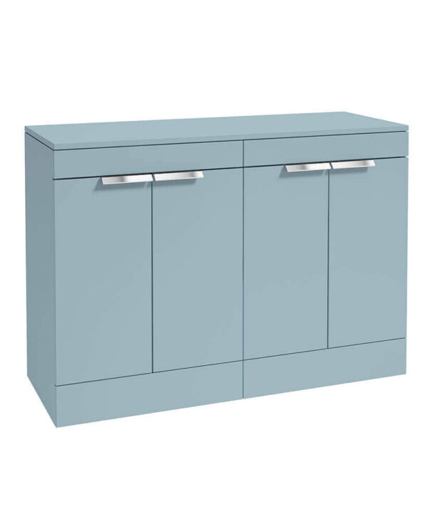  STOCKHOLM 120cm Floor Standing Four Door Matt Morning Sky Blue Countertop Vanity Unit - Brushed Chrome Handle