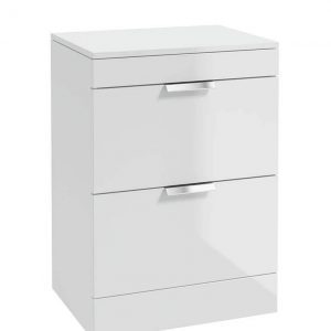 STOCKHOLM 60cm Floor Standing Two Drawer Gloss White  Countertop Vanity Unit - Brushed Chrome Handle