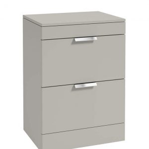 STOCKHOLM 60cm Floor Standing Two Drawer Matt Black Countertop Vanity Unit - Brushed Chrome Handle