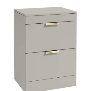 STOCKHOLM 60cm Floor Standing Two Drawer Matt Black Countertop Vanity Unit - Brushed Gold Handle