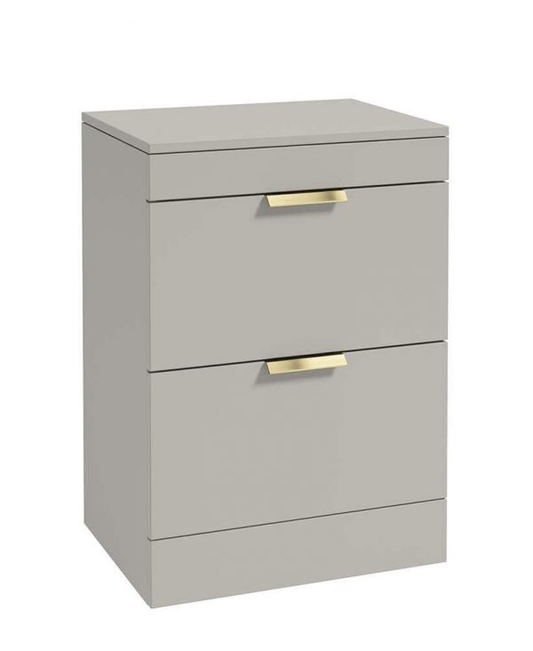  STOCKHOLM 60cm Floor Standing Two Drawer Matt Black Countertop Vanity Unit - Brushed Gold Handle