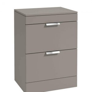 STOCKHOLM 60cm Floor Standing Two Drawer Matt Cashmere Pink Countertop Vanity Unit - Brushed Chrome Handle