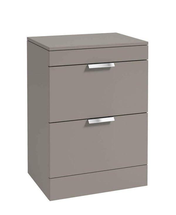  STOCKHOLM 60cm Floor Standing Two Drawer Matt Cashmere Pink Countertop Vanity Unit - Brushed Chrome Handle