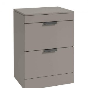 STOCKHOLM 60cm Floor Standing Two Drawer Matt Cashmere Pink Countertop Vanity Unit - Matt Black Handle