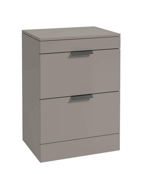  STOCKHOLM 60cm Floor Standing Two Drawer Matt Cashmere Pink Countertop Vanity Unit - Matt Black Handle