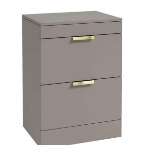 STOCKHOLM 60cm Floor Standing Two Drawer Matt Cashmere Pink Countertop Vanity Unit - Brushed Gold Handle