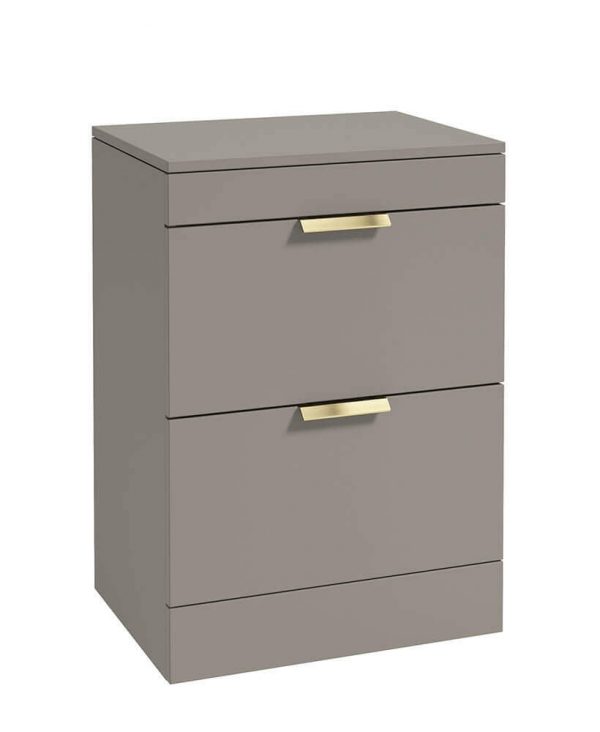  STOCKHOLM 60cm Floor Standing Two Drawer Matt Cashmere Pink Countertop Vanity Unit - Brushed Gold Handle