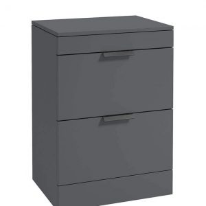 STOCKHOLM 60cm Floor Standing Two Drawer Matt Morning Sky Blue Countertop Vanity Unit - Matt Black Handle