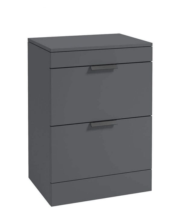  STOCKHOLM 60cm Floor Standing Two Drawer Matt Morning Sky Blue Countertop Vanity Unit - Matt Black Handle