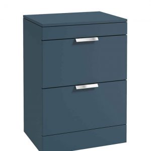 STOCKHOLM 60cm Floor Standing Two Drawer Matt Ocean Blue Countertop Vanity Unit - Brushed Chrome Handle