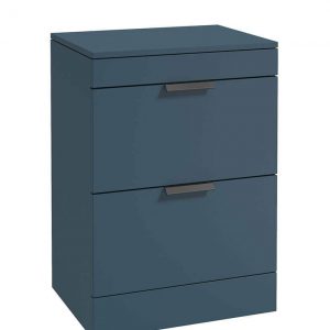 STOCKHOLM 60cm Floor Standing Two Drawer Matt Ocean Blue Countertop Vanity Unit - Matt Black Handle