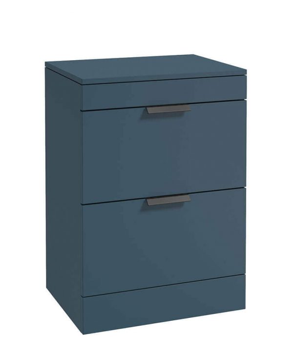  STOCKHOLM 60cm Floor Standing Two Drawer Matt Ocean Blue Countertop Vanity Unit - Matt Black Handle