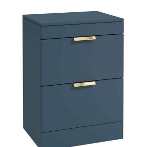 STOCKHOLM 60cm Floor Standing Two Drawer Matt Ocean Blue Countertop Vanity Unit - Brushed Gold Handle