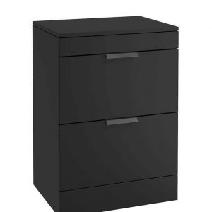 STOCKHOLM 60cm Floor Standing Two Drawer Matt Khaki Countertop Vanity Unit - Matt Black Handle