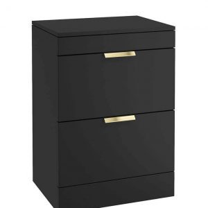 STOCKHOLM 60cm Floor Standing Two Drawer Matt Khaki Countertop Vanity Unit - Brushed Gold Handle