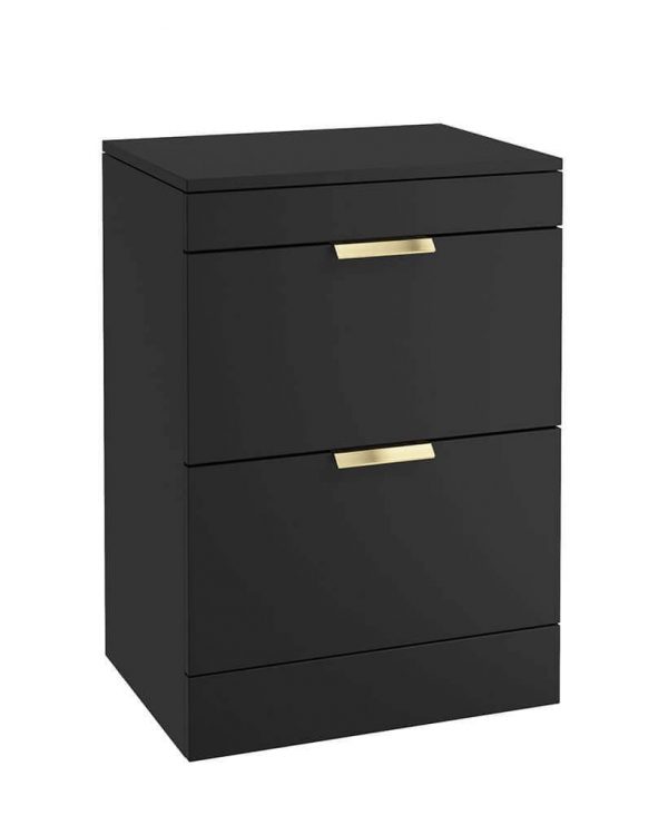  STOCKHOLM 60cm Floor Standing Two Drawer Matt Khaki Countertop Vanity Unit - Brushed Gold Handle