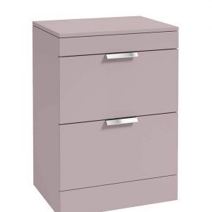 STOCKHOLM 60cm Floor Standing Two Drawer Matt Arctic Grey Countertop Vanity Unit - Brushed Chrome Handle