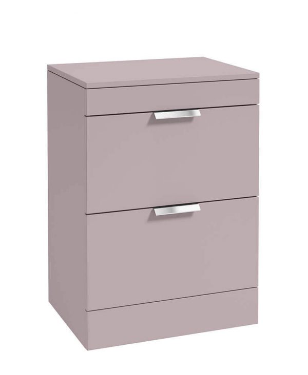  STOCKHOLM 60cm Floor Standing Two Drawer Matt Arctic Grey Countertop Vanity Unit - Brushed Chrome Handle